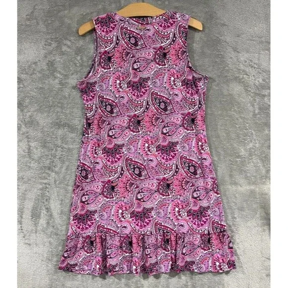 Michael Kors Pink Dress M Paisley Flutter Hem Sleeveless Stretchy Shift Sundress - Picture 10 of 11